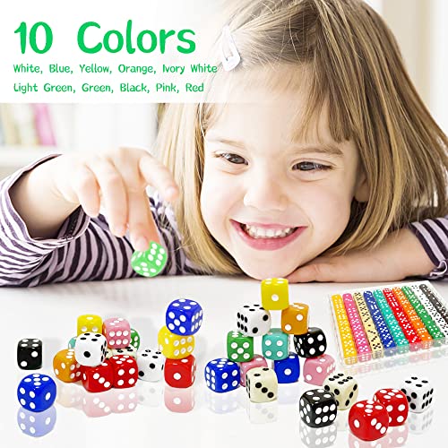 SLSESIN 100 Pieces 16MM Dice Set, 6 Sided Standard Colored Dices with Portable Plastic Box, Opaque 10 Colors Games Dice for Board Games, Parties, Classroom Math Bulk Dice