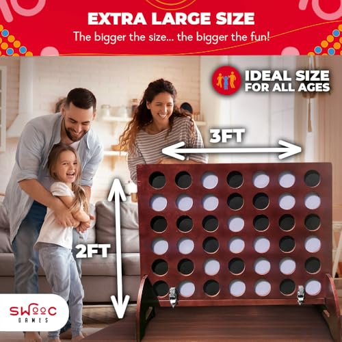 SWOOC Games - Giant Four in a Row (All Weather) with Carrying Case & 60% Quieter Design - Giant Connect - 4 Game - Giant Outdoor Games - Yard Games for Kids and Adults - Backyard Games - Giant Games