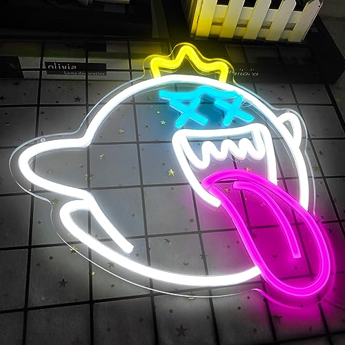 King Boo Neon Sign Ghost Led Neon Light with Dimmable switch Gaming Neon Sign for Kids Game Room Man Cave Birthday Halloween Decor Christmas Gift