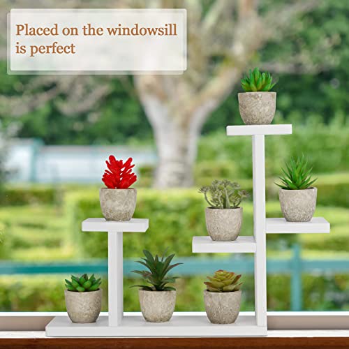 Exttlliy Wooden DIY Mini Tabletop Plant Stand Multi-Layer Concise Desktop Planter Holder for Home Office Decorative (White)