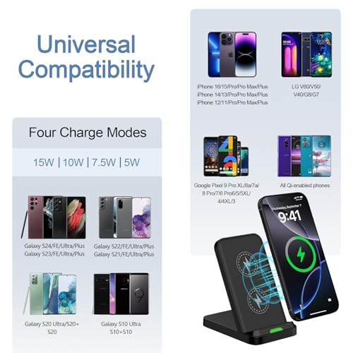 Wireless Charger Fast Charging Pad Stand for Motorola Edge 2024/G Stylus 5g/Razr/G Power 2024,15W Wireless Desk Phone Charger Station for Samsung Galaxy Z Fold 6/Flip 6/S24 Plus/FE/S23/S22/S21/S20/S10