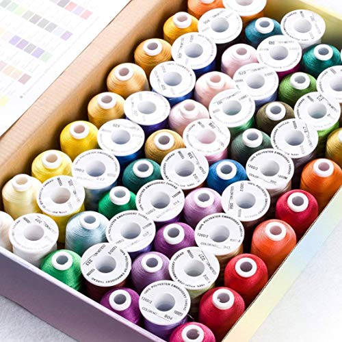 Simthread 63 Brother Colors Polyester Embroidery Machine Thread Kit 40 Weight for Brother Babylock Janome Singer Pfaff Husqvarna Bernina Embroidery and Sewing Machines 550Y