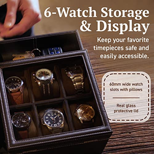 HOUNDSBAY Watch Box for Men & Mens Jewelry Box Organizer - Watch Box Organizer for Men - Watch Display Case - Valet Tray & Watch Holder Organizer for Men - Nightstand Organizer & Watch Stand