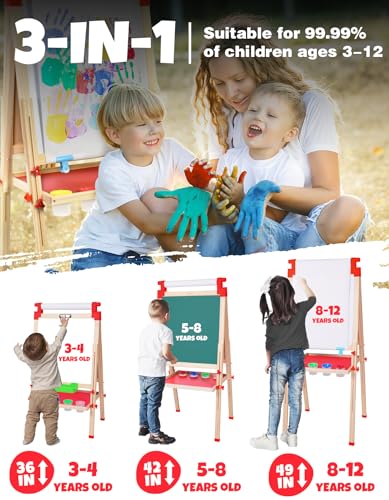 JOYOOSS Easel for Kids Art Easel Kids Easels for Toddlers,Wooden Kid Easel with Paper Roll - Adjustable Magnetic Double Sided, Toddler Art Easel for Toddlers 2-4 Years and Art Easel for Kids Ages 4-8