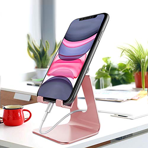 CreaDream Adjustable Cell Phone Stand, Phone Stand, Cradle, Dock, Holder, Aluminum Desktop Stand Compatible with Phone 16 15 14 13 12 11 Pro Max Plus SE, Accessories Desk, All Mobile Phones-Rose Gold