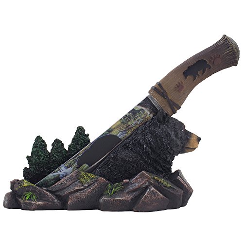 Decorative Black Bear Hunting Knife on Display Stand with Stainless Steel Blade As Rustic Cabin and Lodge Decor Daggers & Knives for Mantel or Shelf Decorations As Gifts for Hunters and Outdoorsmen