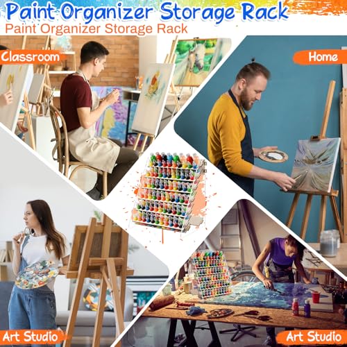 DoubleFill Wooden and Acrylic Paint Organizer Paint Holder Paintbrush Storage Miniature Model Paint Rack Painting Stand Can Hold 123 Bottle & 22 Brush for Christmas Gifts