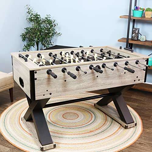 Sunnydaze Delano 54.5-Inch Indoor Foosball Table Adult Size - Soccer Game Table for Kids and Adults with 2 Balls - Gray Distressed Wood Look