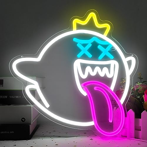 King Boo Neon Sign Ghost Led Neon Light with Dimmable switch Gaming Neon Sign for Kids Game Room Man Cave Birthday Halloween Decor Christmas Gift