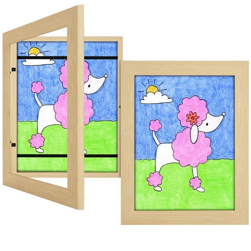 2 Pack 8.5x11 Kids Art Frames Natural, Kids Artwork Frames Changeable Child Artwork Picture Display Front Opening, Rustic Children Storage Frame Hold 50pcs Craft, Drawing, Art Project, Schoolwork