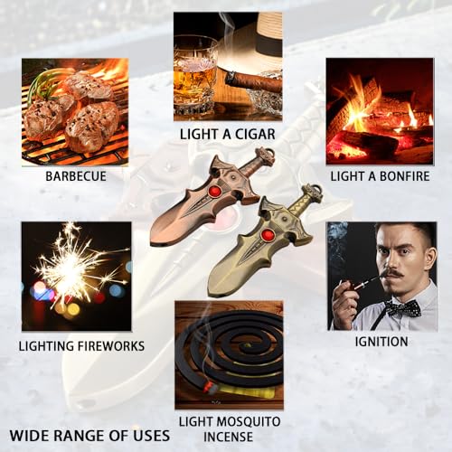 Cool Metal Torch Lighter, Creative Sword Shape Lighter, Refillable Butane Inflatable Lighter, Windproof Lighter, Candle Kitchen Outdoor Accessory, Unique Gift for Men (No Gas) Red Copper