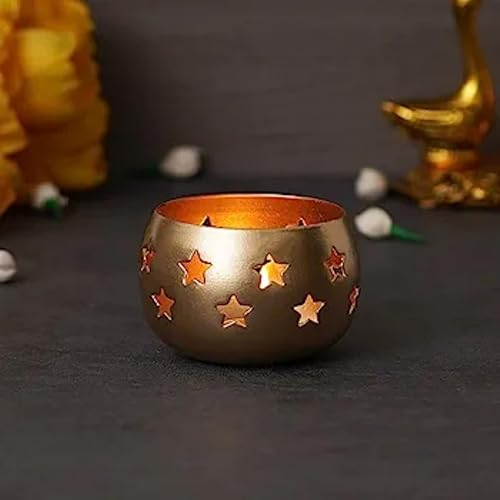 B H Handicrafts Handmade Votive Gold Tealight Candle Holders Stand Decorative Tabletop Pillar Candlestick for Wedding Decoration Vintage Style Perfect for Centerpieces Home Decor Gifts (Pack of 1)