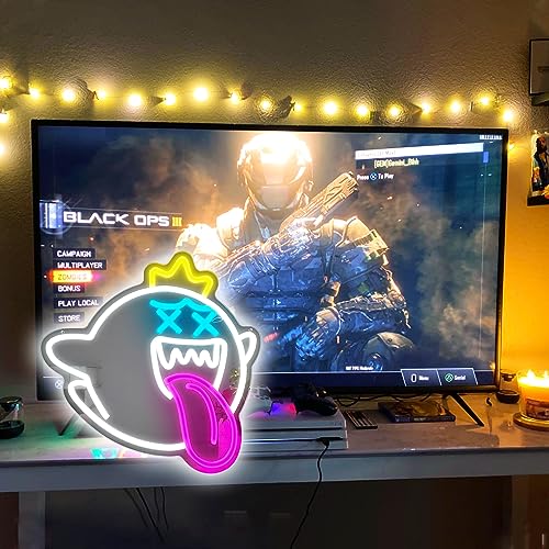 King Boo Neon Sign Ghost Led Neon Light with Dimmable switch Gaming Neon Sign for Kids Game Room Man Cave Birthday Halloween Decor Christmas Gift