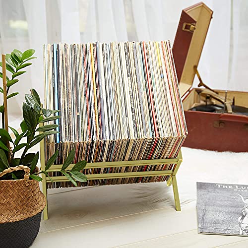 MODERN VINYL Record Holder - Gold Metal - 80-100 LP Storage - Simple, Quick Assembly - Vinyl Display, Storage - High-End Design - Protects Vinyl - Organize Albums - Book, Magazine, Files