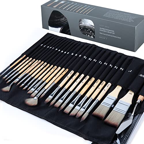 ARTIFY 24 Pieces Paint Brush Set, Expert Series, Professional Synthetic Artist Painting Accessories with Canvas Holder for Acrylic, Oil, Watercolor and Gouache, Painter Gifts Art Supplies