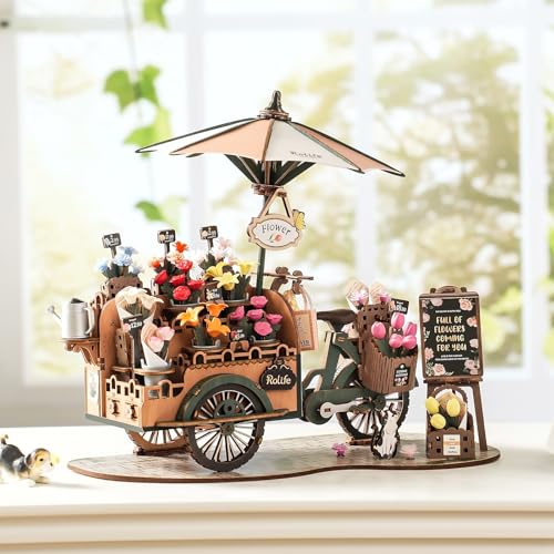 Rolife 3D Wooden Puzzles for Adults, Model Building Kit Flower Cart to Build, Fun Construction Projects Brain Teaser, Arts Crafts Collectible Handcraft Desk Decor Chirstmas Gifts for Family Teens