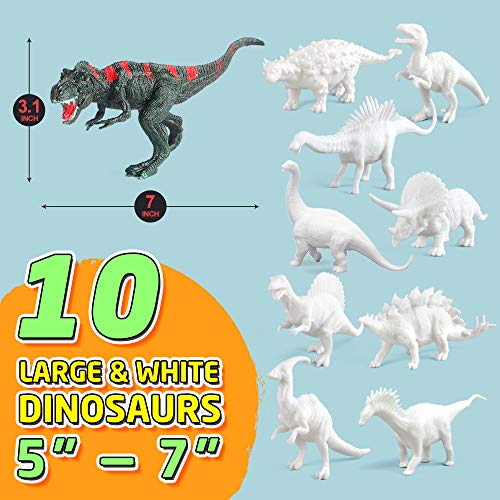 BAODLON Kids Arts Crafts Set Dinosaur Toy Painting Kit - 10 Dinosaur Figurines, Decorate Your Dinosaur, Create a Dino World Painting Toys Gifts for 5, 6, 7, 8 Year Old Boys Kids Girls Toddlers