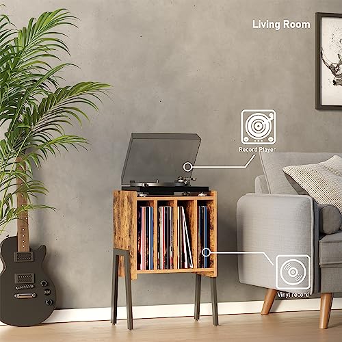 TUTOTAK Record Player Stand, Record Storage Table, End Table with Vinyl Holder Display Shelf, Side Table, Turntable Stand, Nightstand V1TB01BB045