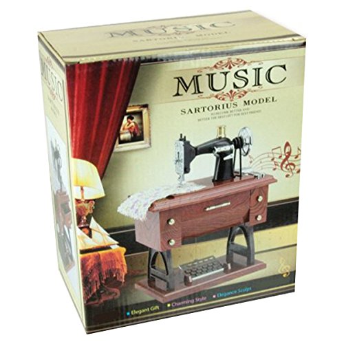 Artyea Vintage Mini Sewing Machine Style Plastic Music Box Table Desk Decoration Toy Gift for Kid Children, brown