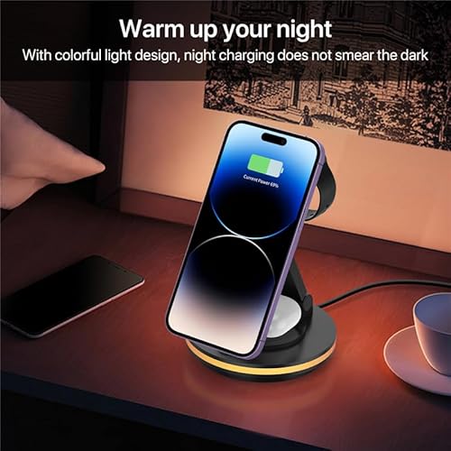 180° Rotating Foldable Magnetic Wireless Charger Stand Wireless Charging Station for iPhone 16 15 14 13 13 12 iWatch 8 7 6 5 4 3 2 Airpods 3 2 Pro (White)