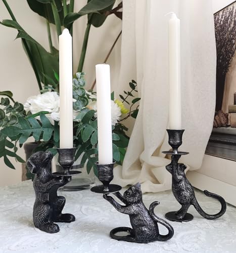 Iron Taper Candle Holder - Cat Decor Candle Holder - Dog Decorative Candle Stand - Mouse Taper Candlestick Holder