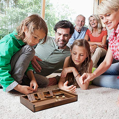 Juegoal Shut The Box Wooden Board Dice Game with 12 Numbers and Lid for Kids Adults Families, 2 Players and Up