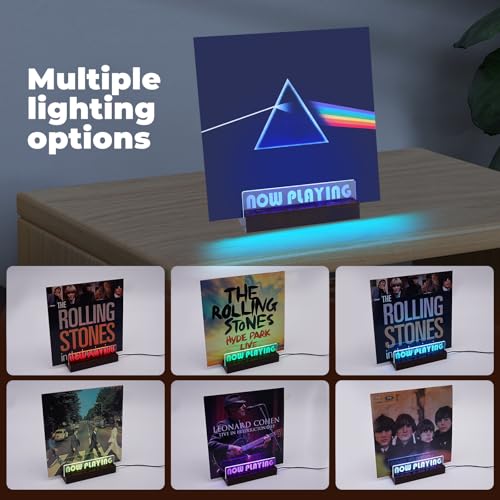 Now Playing Vinyl Record Stand - Lighting Vinyl Record Storage Holder, Wooden Lp Record Holder Stand, Multiple Colors LED Lights Vinyl Record Display, Record Accessories, Gifts for Vinyl Record Lover