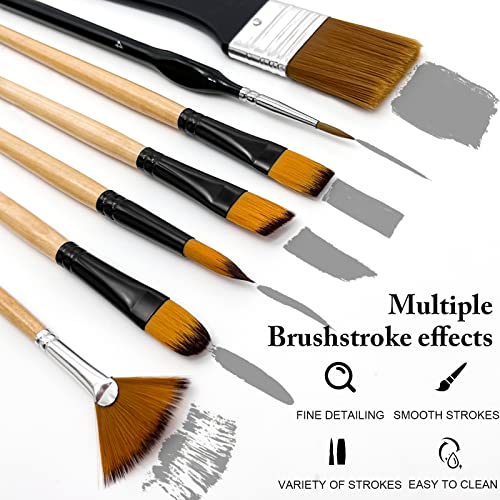 Bougimal 32 Pieces Paint Brush Set, Artist Series, Nylon Bristles with Round, Filbert, Flat, Fan, Angle, Detail Brush, Suitable for Artists and Beginners for Acrylic Painting, Oil, Watercolor, Gouache