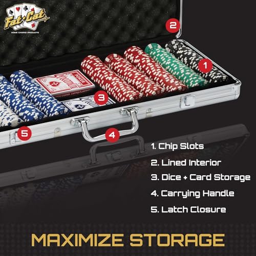 Fat Cat 11.5 Gram Texas Hold 'em Claytec Poker Chip Set with Aluminum Case, 500 Striped Dice Chips