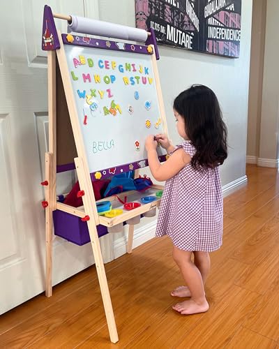 Joyooss Art Easel for Kids Easel for Toddlers, Adjustable Standing Wooden Toddler Easels Kids Board Whiteboard & Chalk Board Kids Dry Erase Board, Art Easel for Kids Age 2-4 4-8 9-12 Drawing Easels