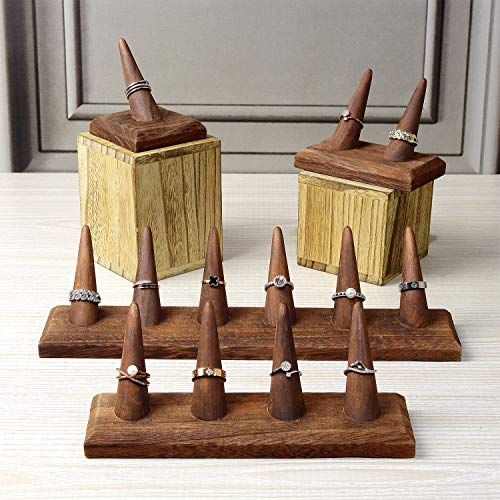 MOOCA 2 Pcs Set Finger Ring Stand Jewelry Display Holder Showcase Display Stands 11 x 2 1/4 x 2 3/4 in, Brown Color