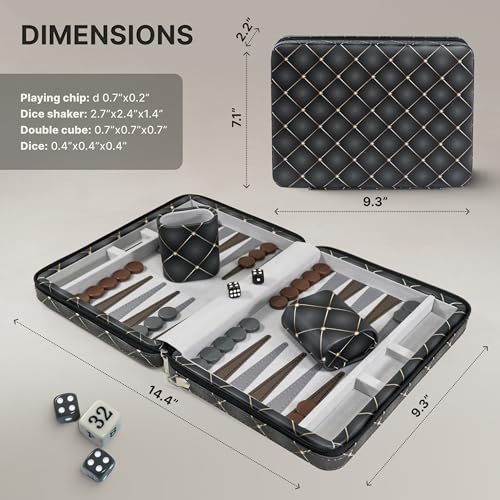 Magnetic Travel Backgammon Sets for Adults - Quality PU Leather Backgammon Board Game for Adults and Kids - 14" Travel Backgammon Board with 32 Magnetic Pieces in PU Leather Case