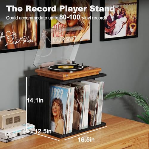 Emfogo Vinyl Record Storage, Vinyl Record Stand Wall Mount Up to 80-100 Albums, 3-Compartment Vinyl Record Holder