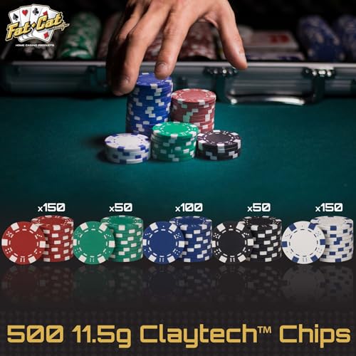 Fat Cat 11.5 Gram Texas Hold 'em Claytec Poker Chip Set with Aluminum Case, 500 Striped Dice Chips