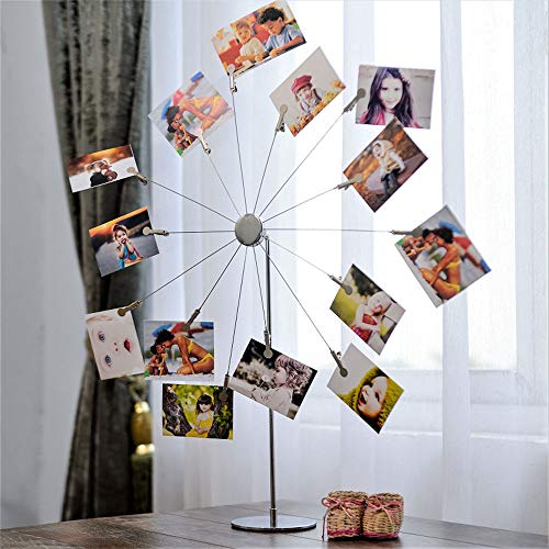 Mollytek Desktop Photo Holder With Clips Postcard Gift Card Picture Display Stand Decor Photo Tree Stand for Table Display Sky Wheel Romantic Design with Plated Wire and 14 Photo Metal Clips