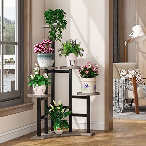 Tribesigns Corner Plant Stand Indoor, 6 Tiered Plant Shelf Flower Stand, Tall Multiple Potted Plant Holder Rack Planter Organizer for Living Room Balcony Garden, Gray and Black