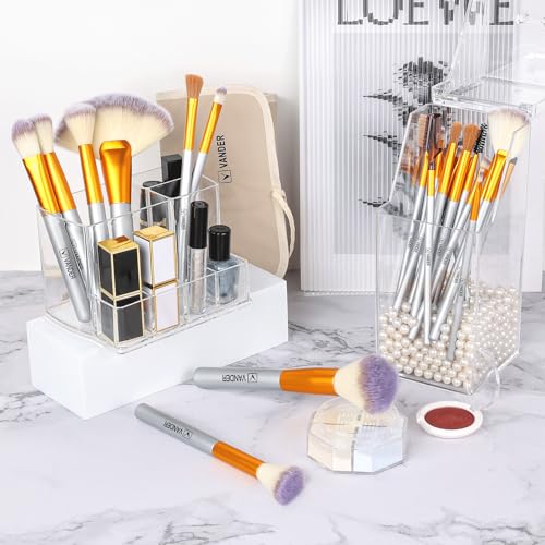 Makeup Brush Set,VANDER 24pcs Premium Synthetic Makeup Brushes for Foundation, Professional Eyeshadow, Eyeliner, Concealer Make up Brush Kit with Cloth Travel Makeup bag, Champagne