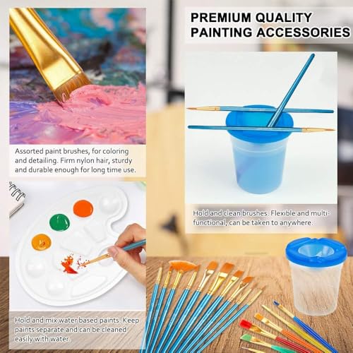 69 Pack Kids Paint Set, Shuttle Art Art Set for Kids with 30 Colors Acrylic Paint, Wood Easel, Canvas, Painting Pad, Brushes, Palette and Smock, Complete Paint Set for Boys and Girls(package may very)