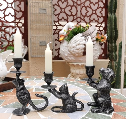 Iron Taper Candle Holder - Cat Decor Candle Holder - Dog Decorative Candle Stand - Mouse Taper Candlestick Holder