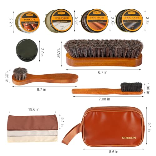 13Pcs Shoe Care Kit for Men & Women,3 Horsehair Shoe Polish Brush,Black Brown Neutral Mink Oil for Shoes,Care for Leather Boots, Shoe Cleaning Kit as Gift for Men with Shine Sponges & Care Cloth