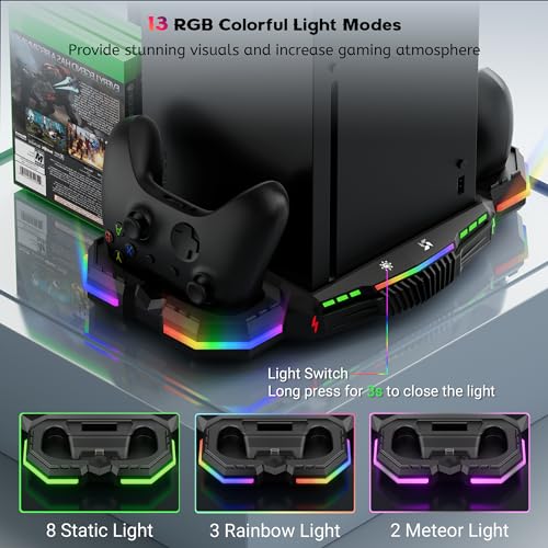 Cooling Stand with Top Fan for Xbox Series X Console - with 2 Rechargeable Battery, 4 Controller Holders and 2 Headphone Stands