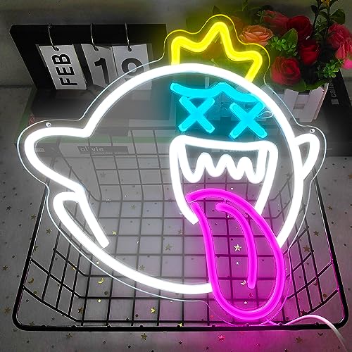 King Boo Neon Sign Ghost Led Neon Light with Dimmable switch Gaming Neon Sign for Kids Game Room Man Cave Birthday Halloween Decor Christmas Gift