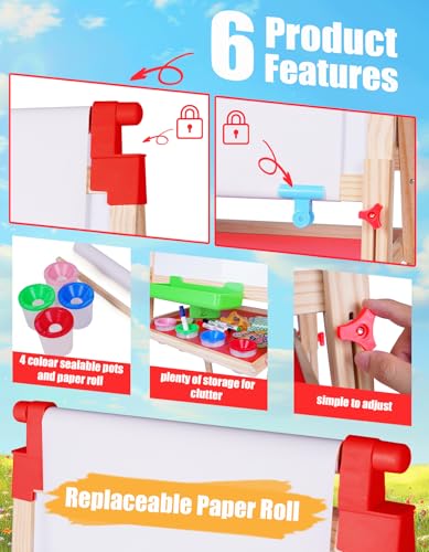 JOYOOSS Easel for Kids Art Easel Kids Easels for Toddlers,Wooden Kid Easel with Paper Roll - Adjustable Magnetic Double Sided, Toddler Art Easel for Toddlers 2-4 Years and Art Easel for Kids Ages 4-8