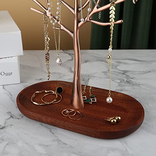 MORE&LESS Branch Jewelry Rack with wood tray,Retro color,Tree Tower Rack Hanging Organizer for Ring Earrings Necklace Bracelet,Suitable for living rooms, bathrooms,offices,etc.