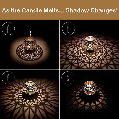 OShadow Candle Holder (shadow caster UNIQUE Patterns)- moroccan candle holders for centerpiece table decorations & candelabra - lantern candle sticks holder - taper candle holder DECORATIVE gold decor