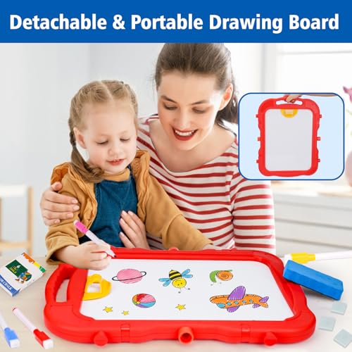 Kids Easel for Toddlers Age 2-4 Art Magnetic White Board & Chalkboard Double Side Adjustable Stand Drawing Writing with Flash Cards Learning Educational Toy for 2 3 4 Year Boys Girl Birthday Gifts