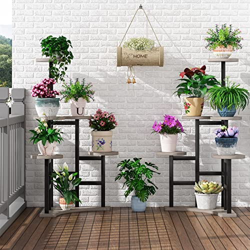 Tribesigns Corner Plant Stand Indoor, 6 Tiered Plant Shelf Flower Stand, Tall Multiple Potted Plant Holder Rack Planter Organizer for Living Room Balcony Garden, Gray and Black