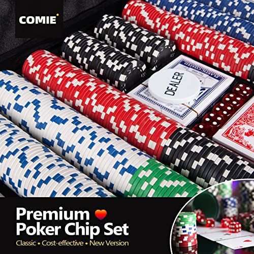 Comie Poker Chips,500PCS Poker Chip Set with Aluminum Travel Case,11.5 Gram Poker Set for Texas Holdem Blackjack Gambling