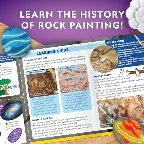 NATIONAL GEOGRAPHIC Glow in the Dark Rock Painting Kit - Arts & Crafts Kit for Kids, Decorate 15 River Rocks with 15 Paint Colors & More Art Supplies, Kids Craft, Kids Art Kit, Kids Activity Kit