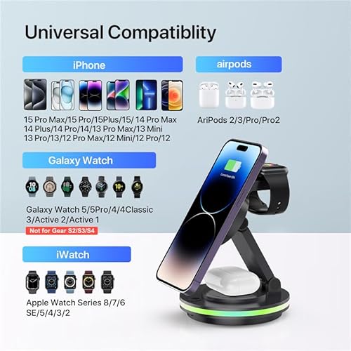 180° Rotating Foldable Magnetic Wireless Charger Stand Wireless Charging Station for iPhone 16 15 14 13 13 12 iWatch 8 7 6 5 4 3 2 Airpods 3 2 Pro (White)